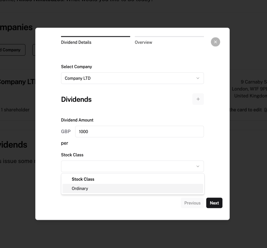 Dividends Form example